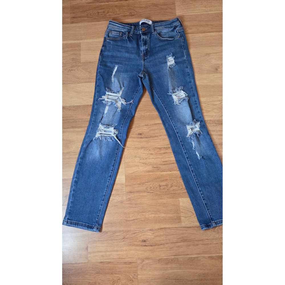 Wax Jean Collection Distressed Ripped High Waisted Straight Leg Jeans Blue 0/24